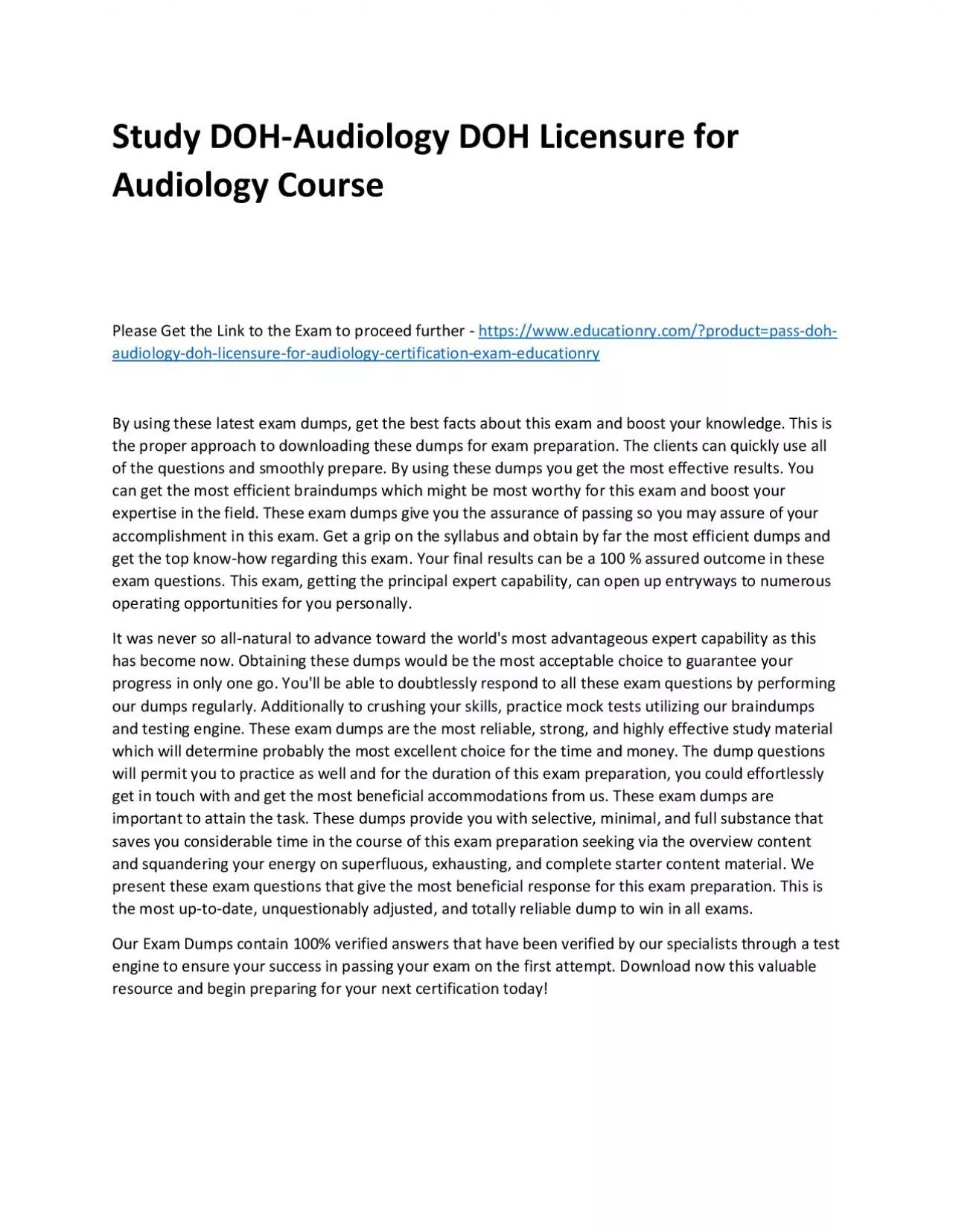 PDF-Study DOH-Audiology DOH Licensure for Audiology Practice Course