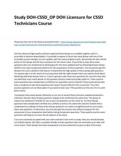 Study DOH-CSSD_OP DOH Licensure for CSSD Technicians Practice Course