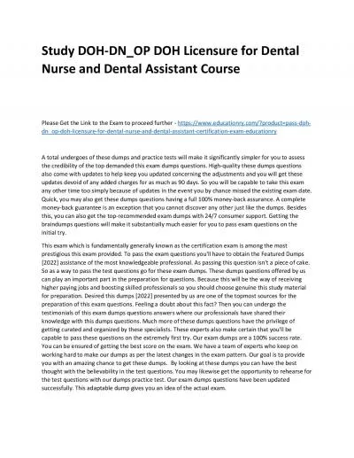 Study DOH-DN_OP DOH Licensure for Dental Nurse and Dental Assistant Practice Course