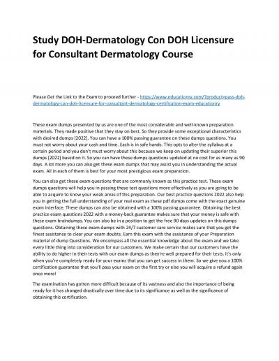 Study DOH-Dermatology Con DOH Licensure for Consultant Dermatology Practice Course