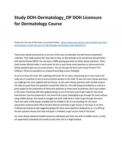 Study DOH-Dermatology_OP DOH Licensure for Dermatology Practice Course