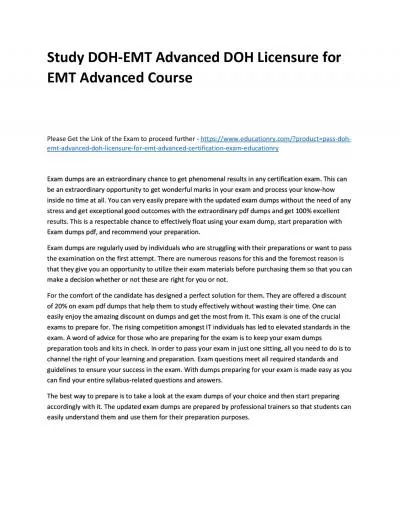 Study DOH-EMT Advanced DOH Licensure for EMT Advanced Practice Course