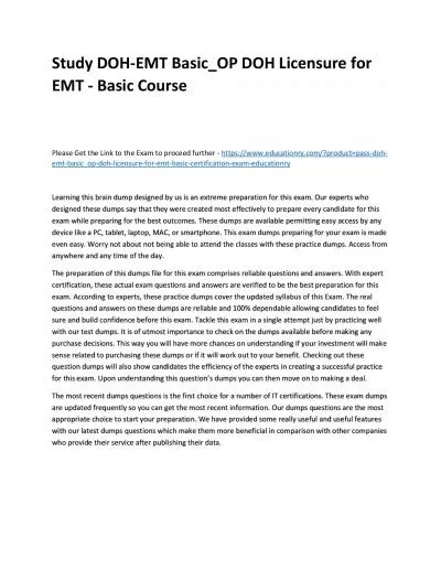 Study DOH-EMT Basic_OP DOH Licensure for EMT - Basic Practice Course