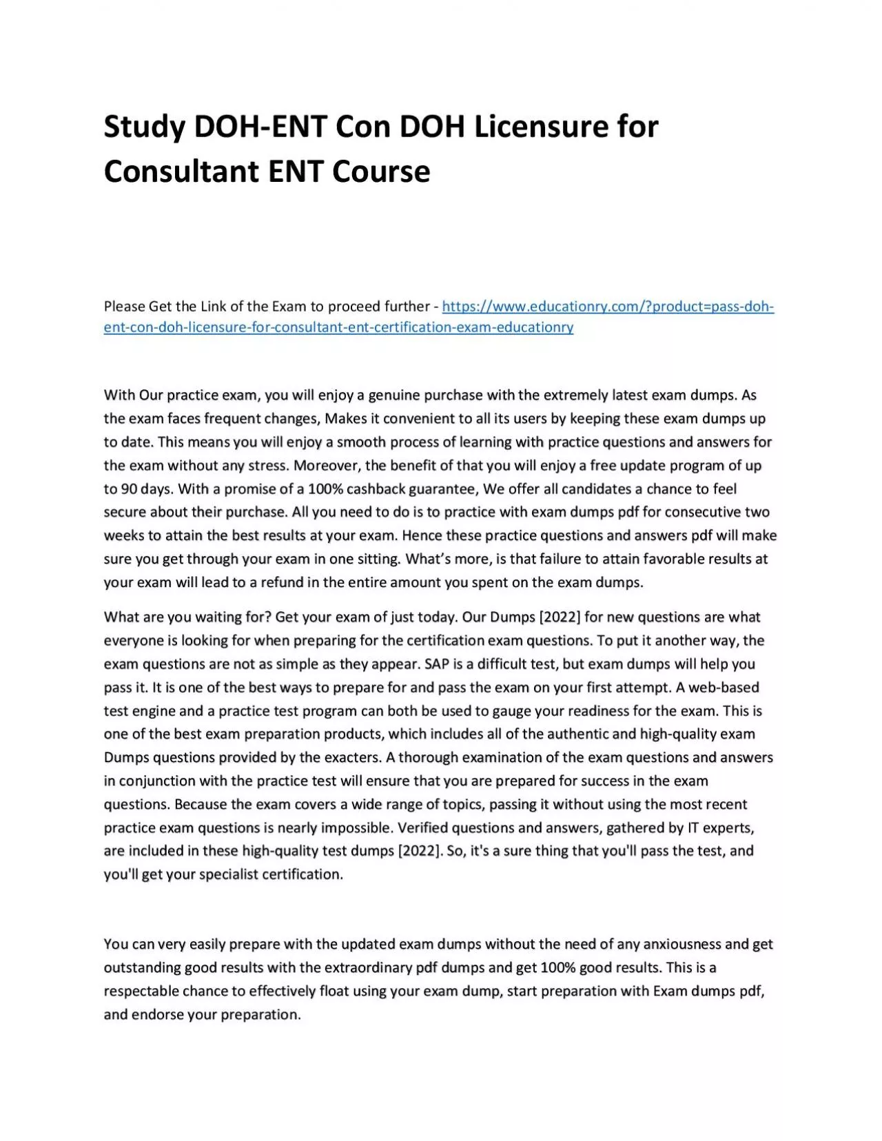 Study DOH-ENT Con DOH Licensure for Consultant ENT Practice Course