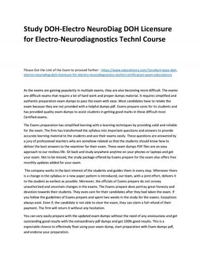Study DOH-Electro NeuroDiag DOH Licensure for Electro-Neurodiagnostics Technl Practice Course