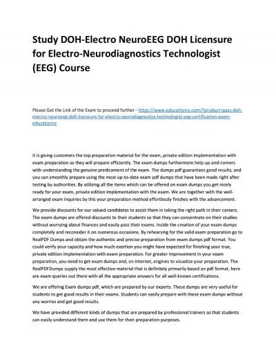 Study DOH-Electro NeuroEEG DOH Licensure for Electro-Neurodiagnostics Technologist (EEG) Practice Course