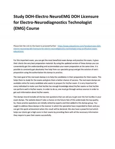 Study DOH-Electro NeuroEMG DOH Licensure for Electro-Neurodiagnostics Technologist (EMG)