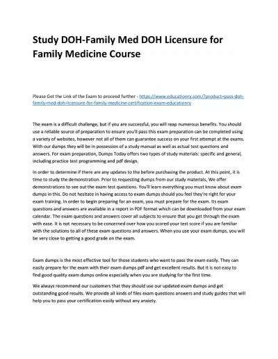 Study DOH-Family Med DOH Licensure for Family Medicine Practice Course