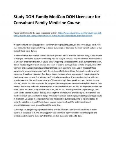Study DOH-Family MedCon DOH Licensure for Consultant Family Medicine Practice Course