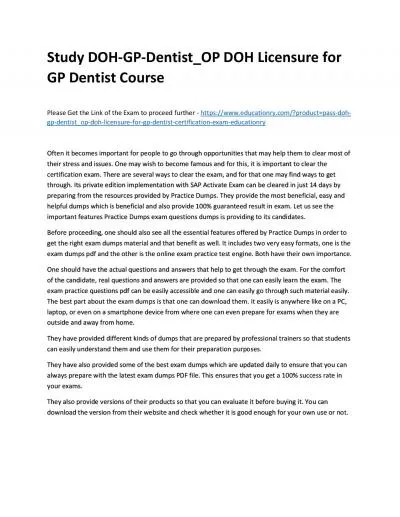 Study DOH-GP-Dentist_OP DOH Licensure for GP Dentist Practice Course
