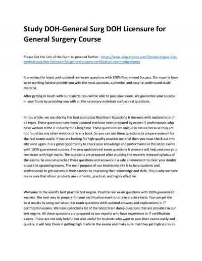 Study DOH-General Surg DOH Licensure for General Surgery Practice Course