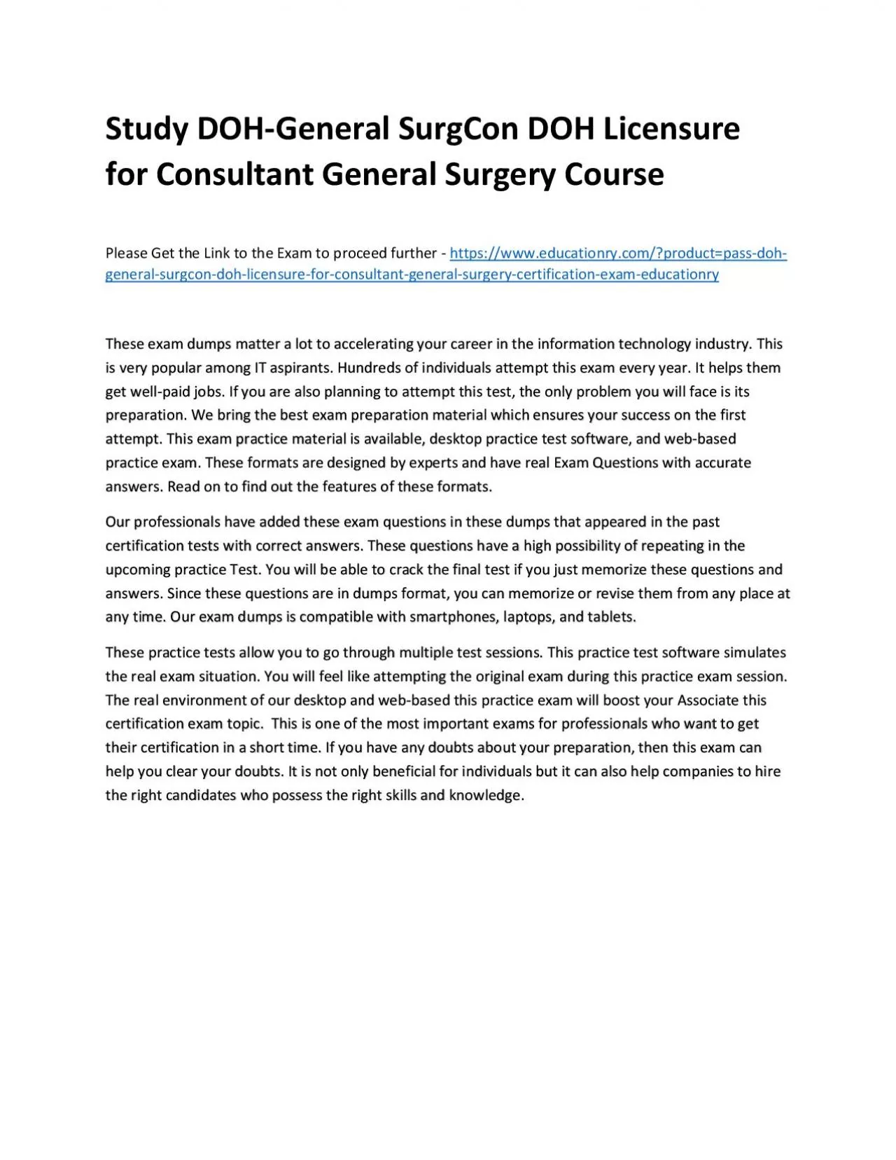 Study DOH-General SurgCon DOH Licensure for Consultant General Surgery Practice Course
