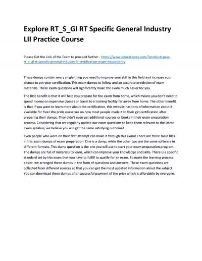 Explore RT_S_GI RT Specific General Industry LII Practice Course