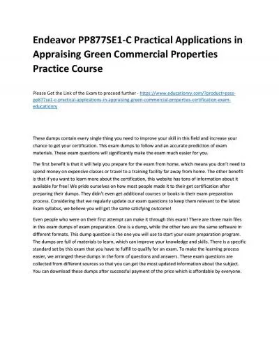 Endeavor PP877SE1-C Practical Applications in Appraising Green Commercial Properties Practice
