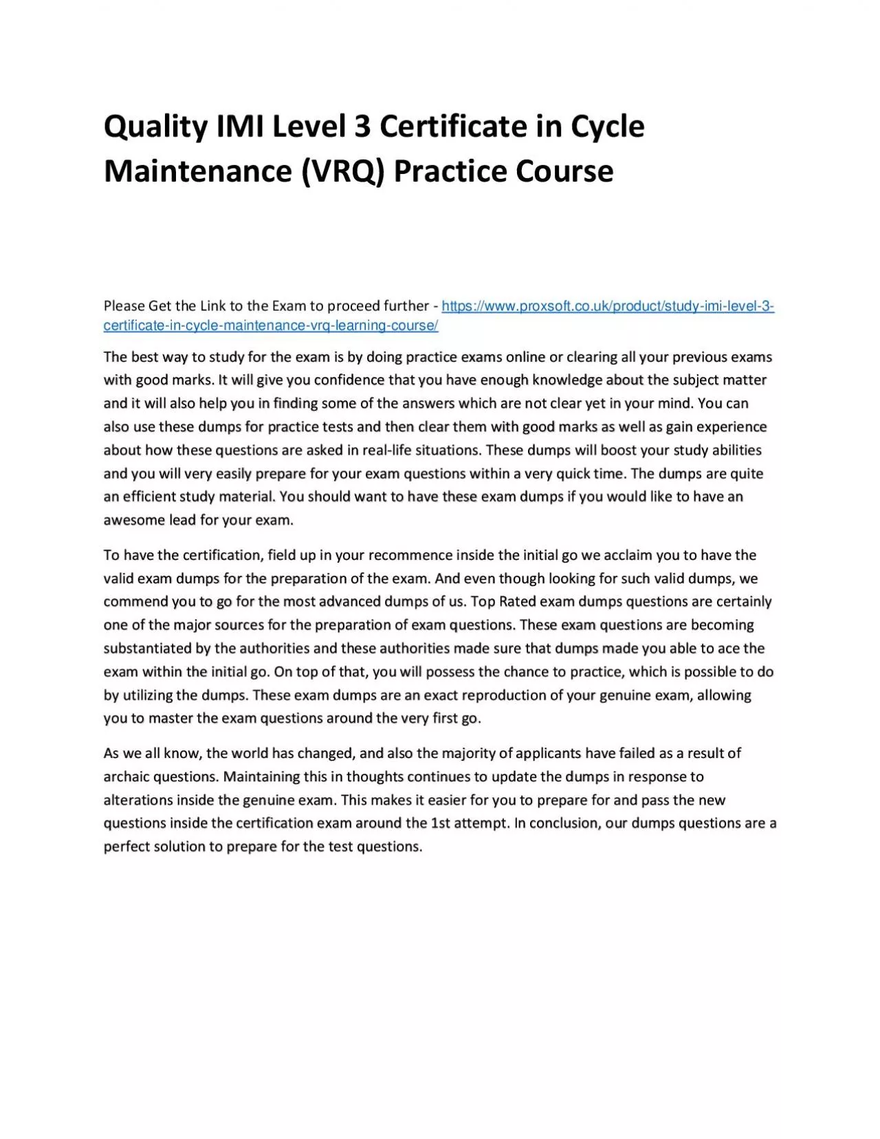 PDF-Quality IMI Level 3 Certificate in Cycle Maintenance (VRQ) Practice Course