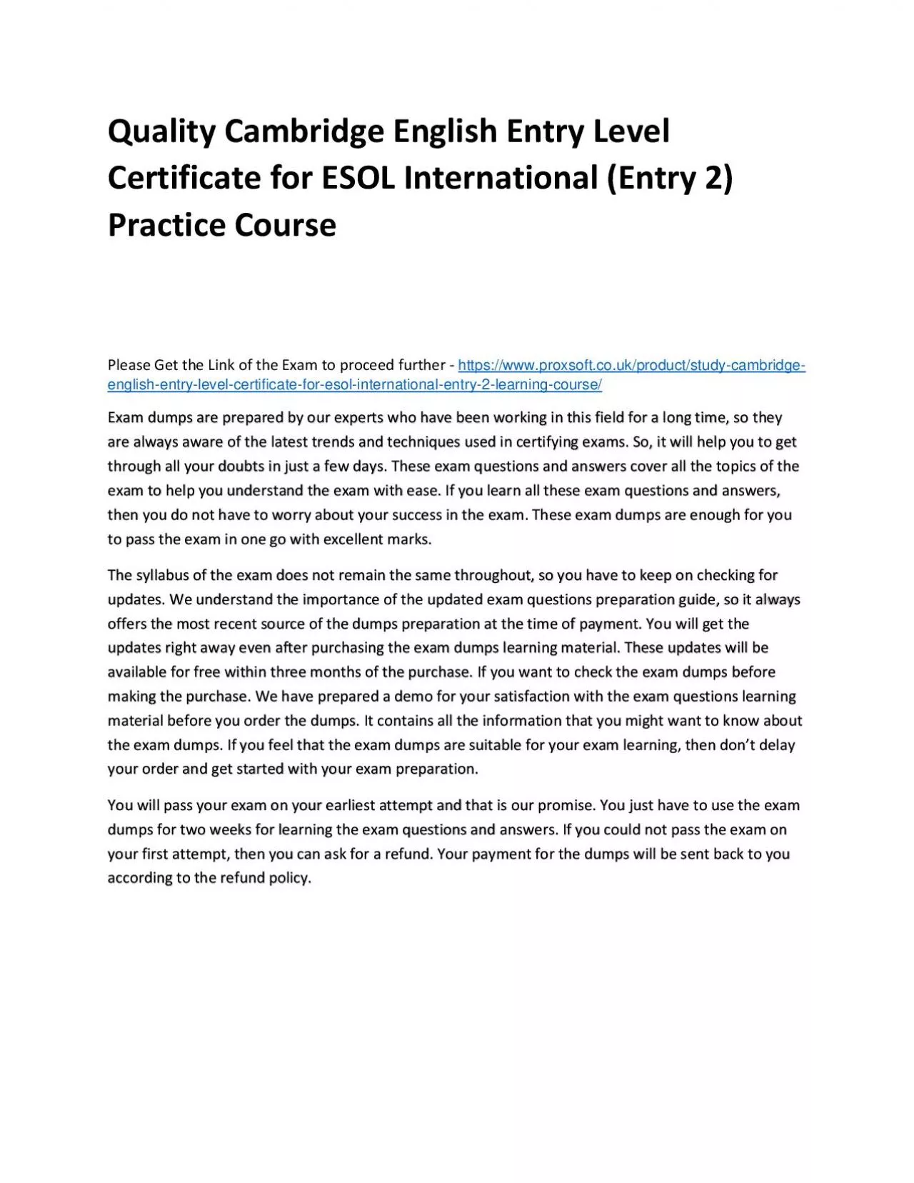 Quality Cambridge English Entry Level Certificate for ESOL International (Entry 2) Practice