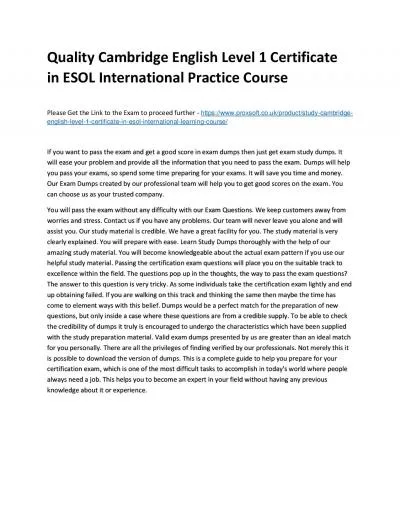 Quality Cambridge English Level 1 Certificate in ESOL International Practice Course