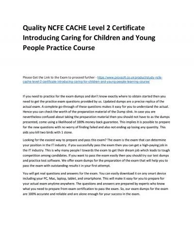 Quality NCFE CACHE Level 2 Certificate Introducing Caring for Children and Young People Practice Course