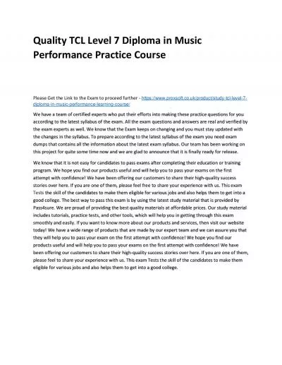 Quality TCL Level 7 Diploma in Music Performance Practice Course