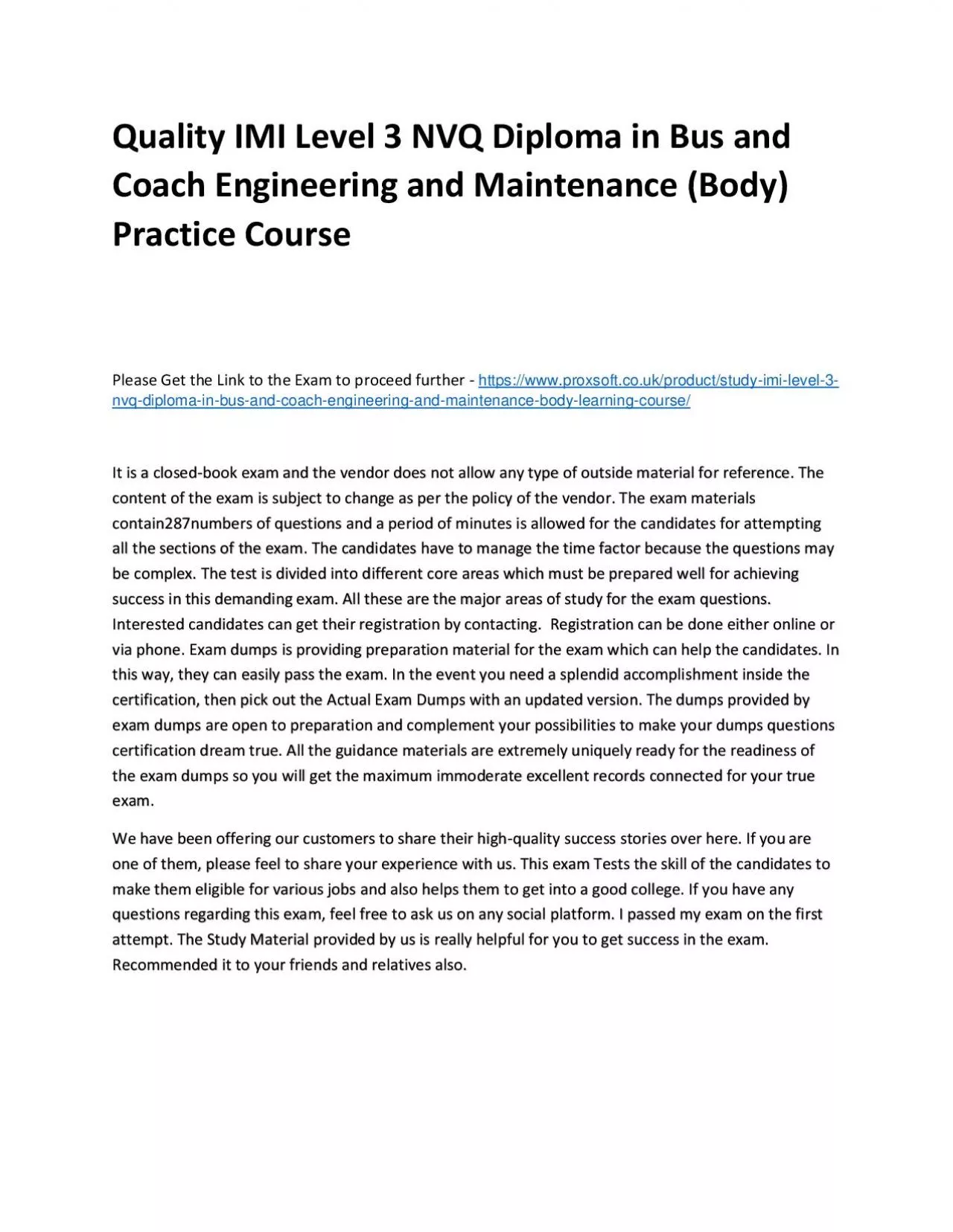 PDF-Quality IMI Level 3 NVQ Diploma in Bus and Coach Engineering and Maintenance (Body) Practice