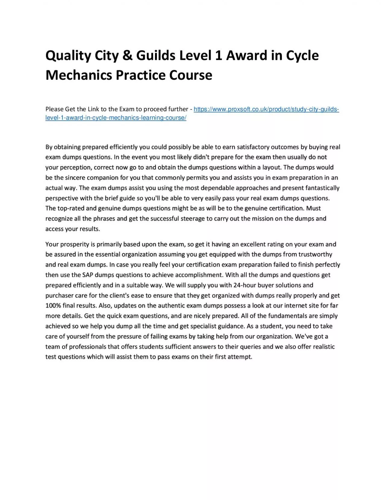 PDF-Quality City & Guilds Level 1 Award in Cycle Mechanics Practice Course