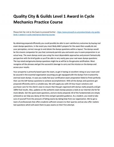 Quality City & Guilds Level 1 Award in Cycle Mechanics Practice Course