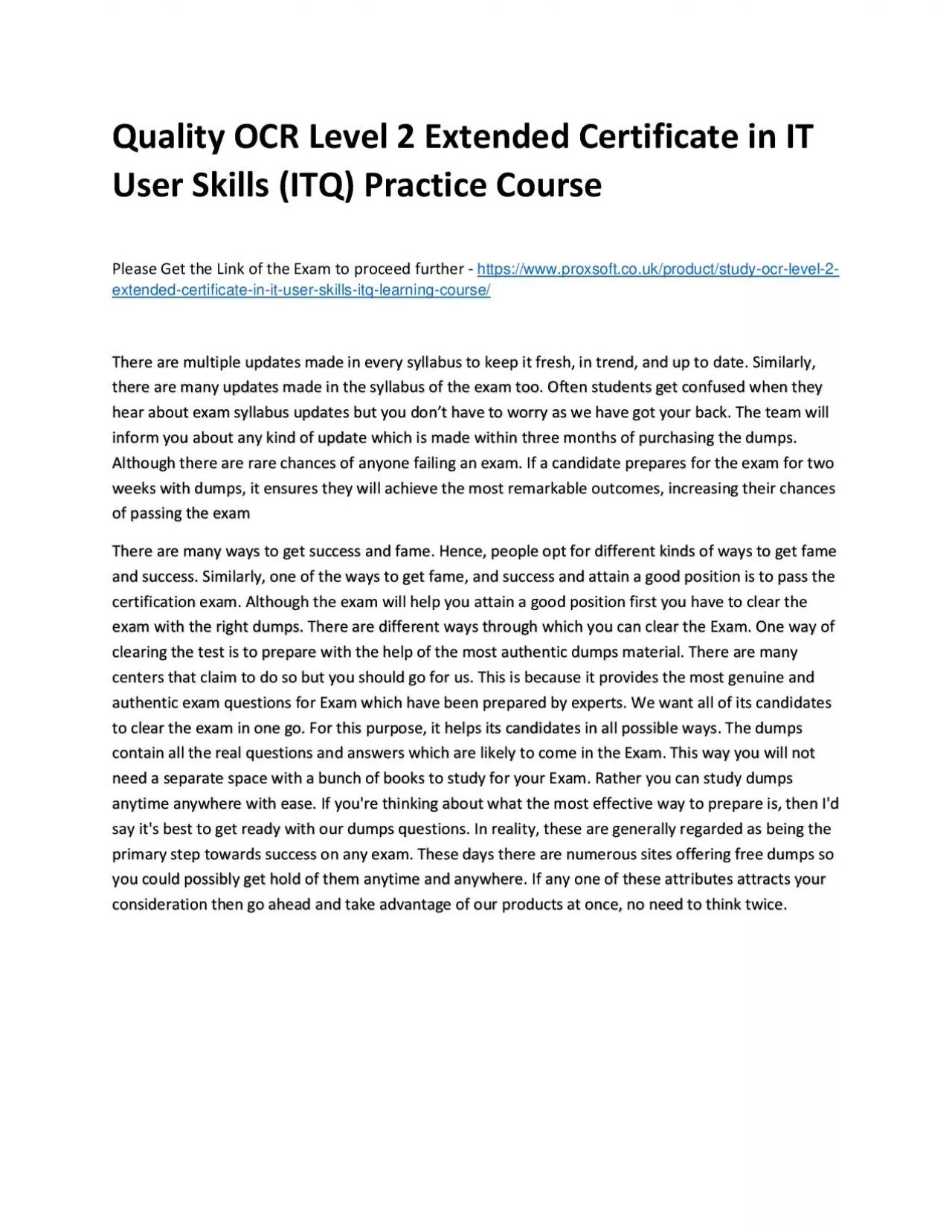 PDF-Quality OCR Level 2 Extended Certificate in IT User Skills (ITQ) Practice Course