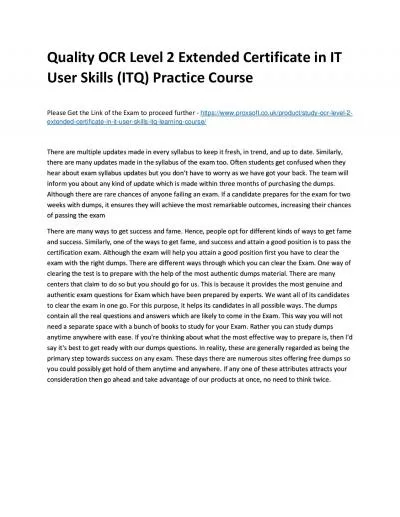 Quality OCR Level 2 Extended Certificate in IT User Skills (ITQ) Practice Course