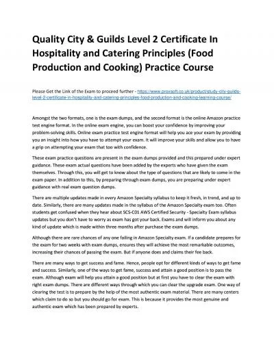 Quality City & Guilds Level 2 Certificate In Hospitality and Catering Principles (Food