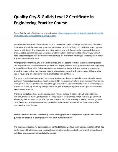 Quality City & Guilds Level 2 Certificate in Engineering Practice Course