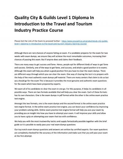 Quality City & Guilds Level 1 Diploma In Introduction to the Travel and Tourism Industry