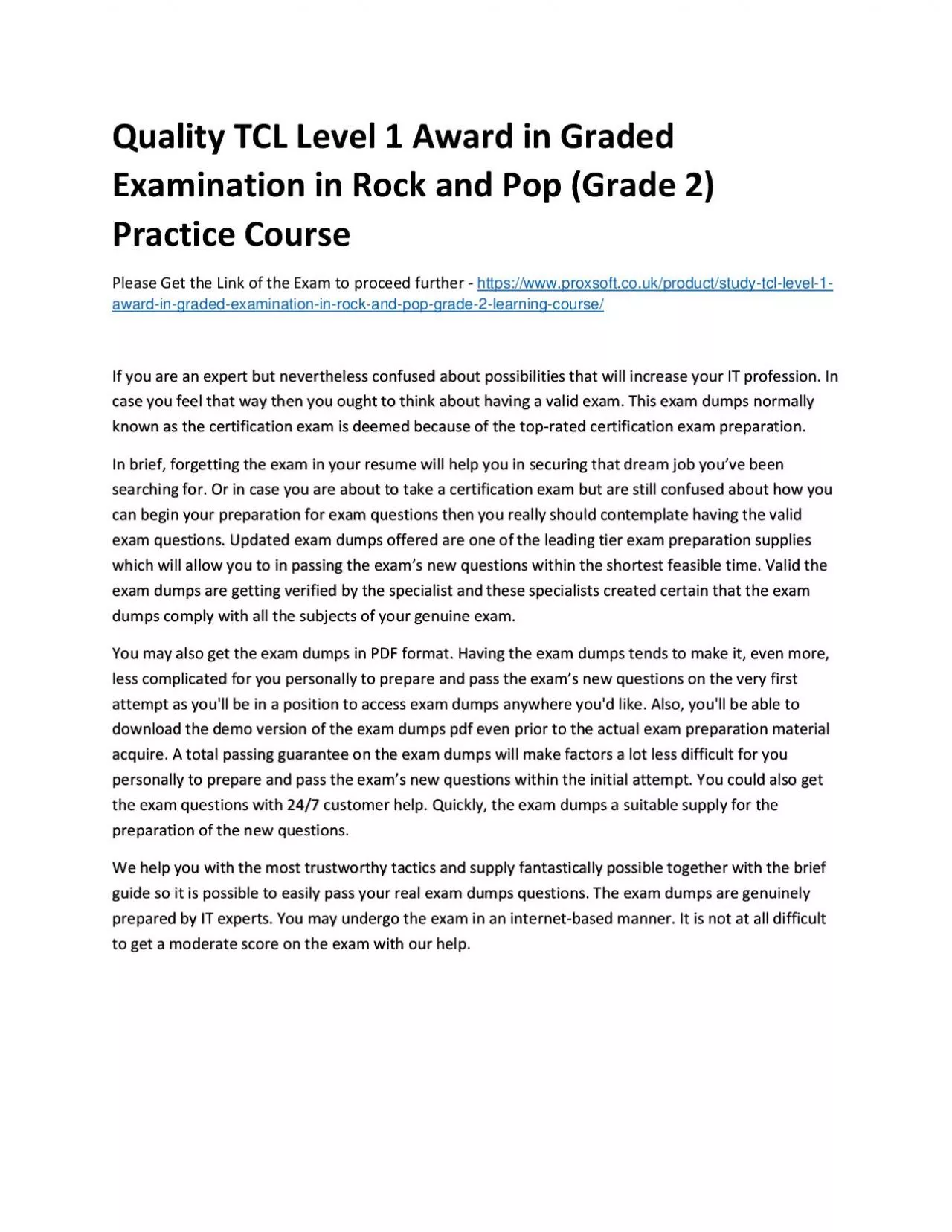 PDF-Quality TCL Level 1 Award in Graded Examination in Rock and Pop (Grade 2) Practice Course