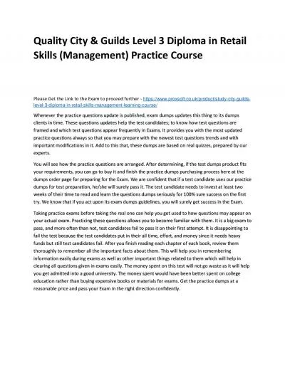 Quality City & Guilds Level 3 Diploma in Retail Skills (Management) Practice Course