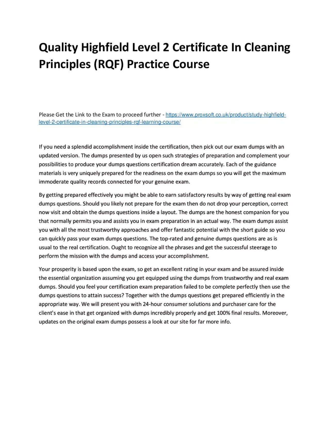 PDF-Quality Highfield Level 2 Certificate In Cleaning Principles (RQF) Practice Course