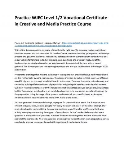 Practice WJEC Level 1/2 Vocational Certificate in Creative and Media Practice Course