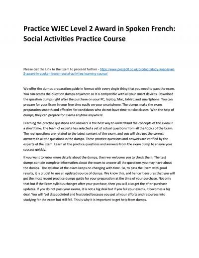 Practice WJEC Level 2 Award in Spoken French: Social Activities Practice Course