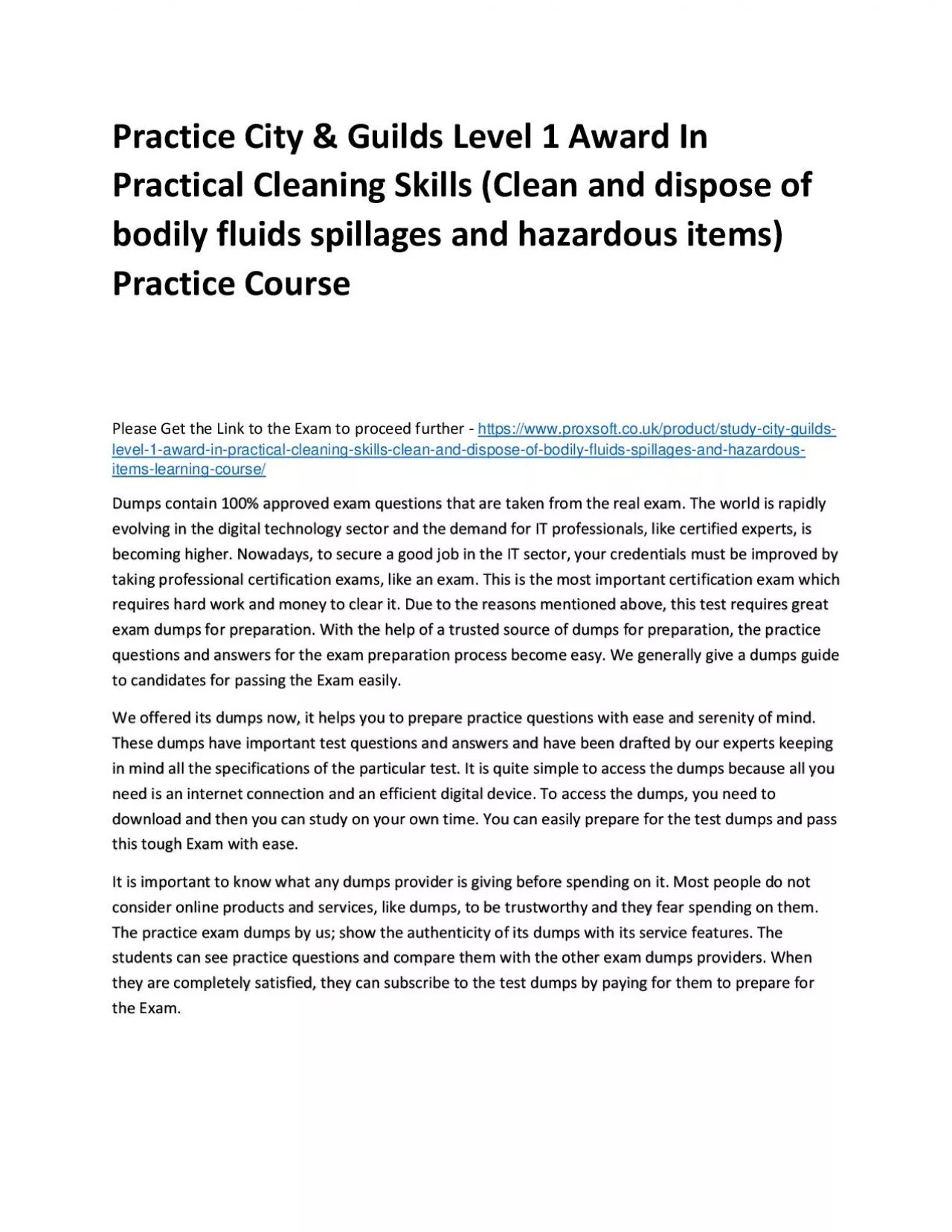 PDF-Practice City & Guilds Level 1 Award In Practical Cleaning Skills (Clean and dispose of