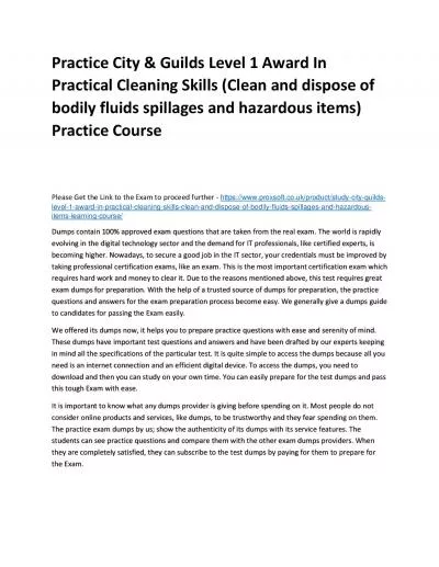 Practice City & Guilds Level 1 Award In Practical Cleaning Skills (Clean and dispose of bodily fluids spillages and hazardous items) Practice Course