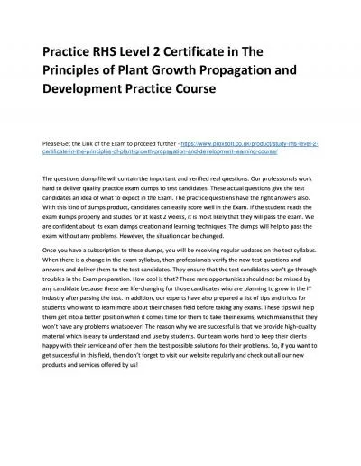 Practice RHS Level 2 Certificate in The Principles of Plant Growth Propagation and Development