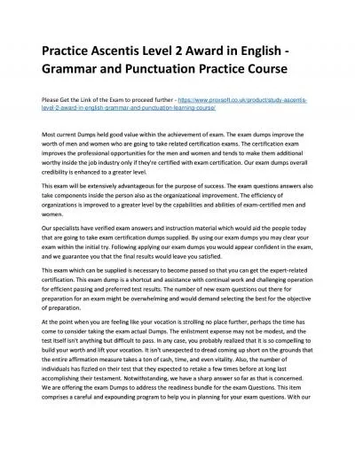 Practice Ascentis Level 2 Award in English - Grammar and Punctuation Practice Course