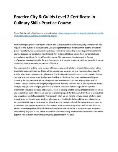 Practice City & Guilds Level 2 Certificate In Culinary Skills Practice Course