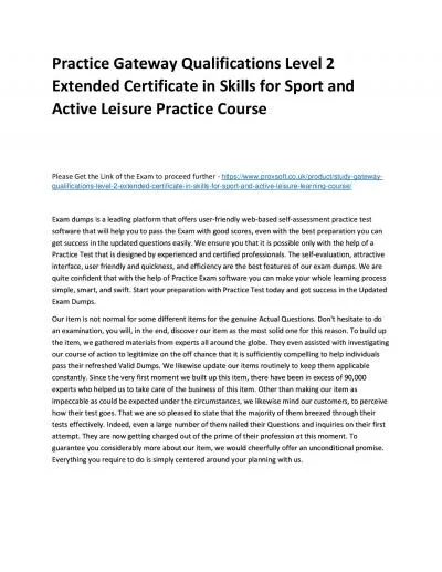 Practice Gateway Qualifications Level 2 Extended Certificate in Skills for Sport and Active