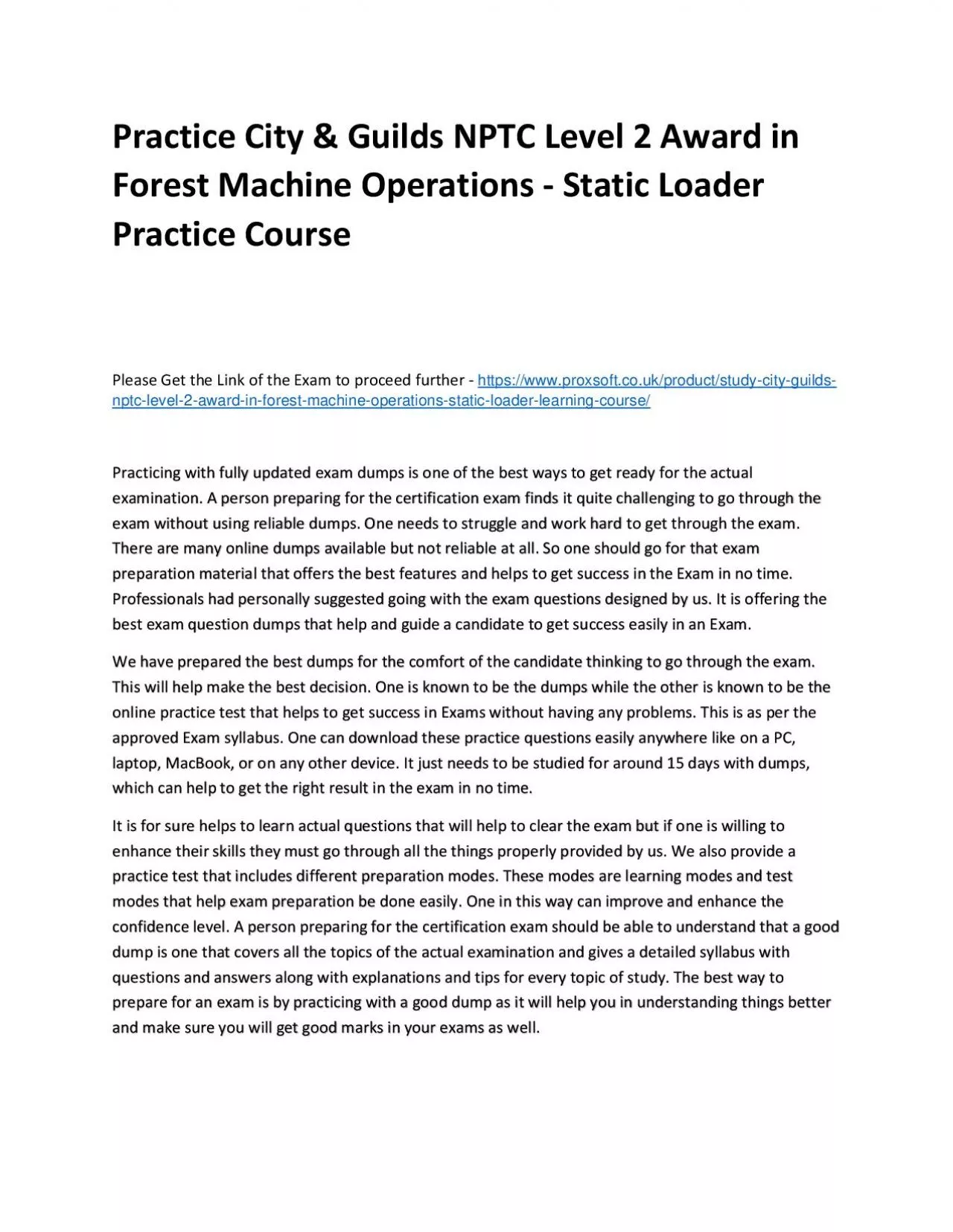 PDF-Practice City & Guilds NPTC Level 2 Award in Forest Machine Operations - Static Loader