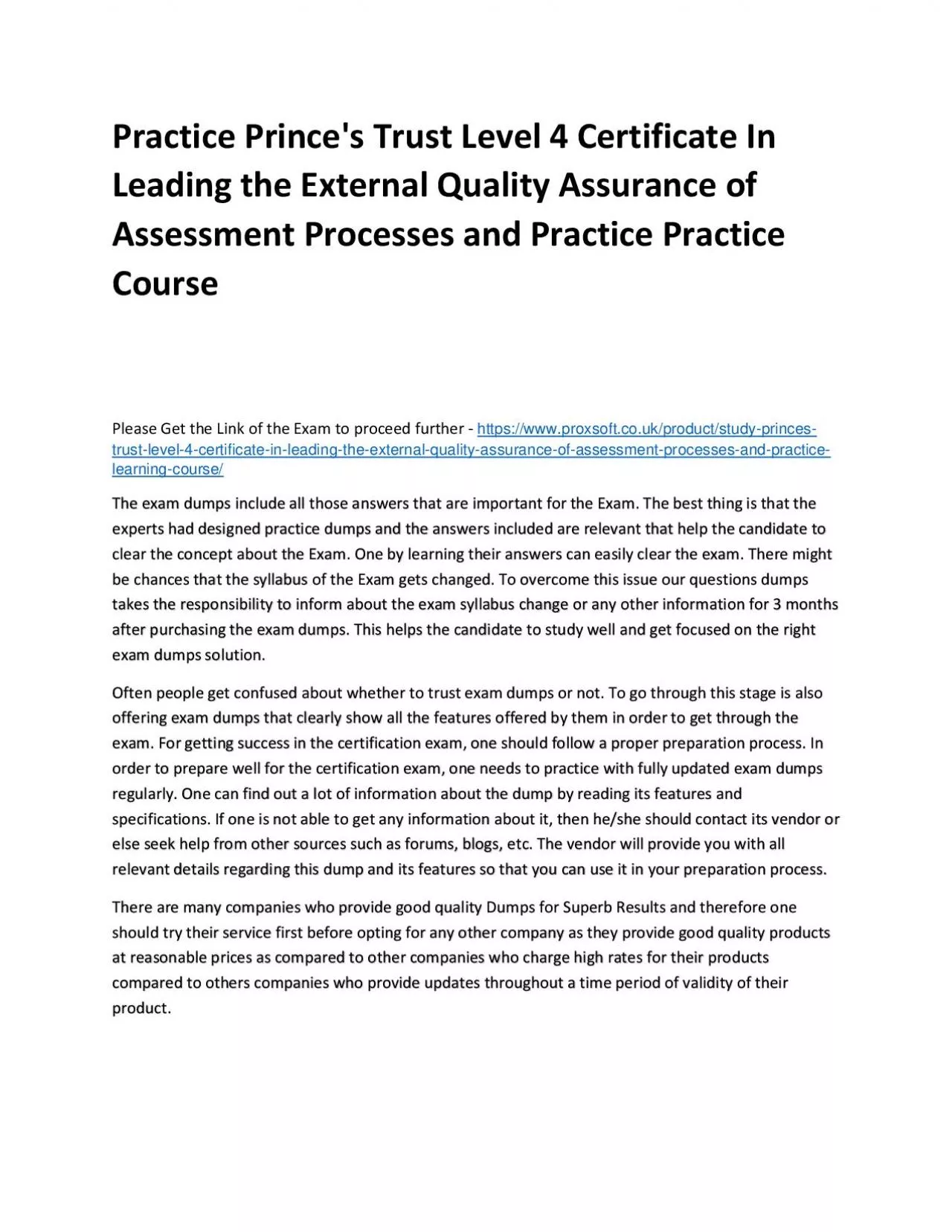 Practice Prince\'s Trust Level 4 Certificate In Leading the External Quality Assurance