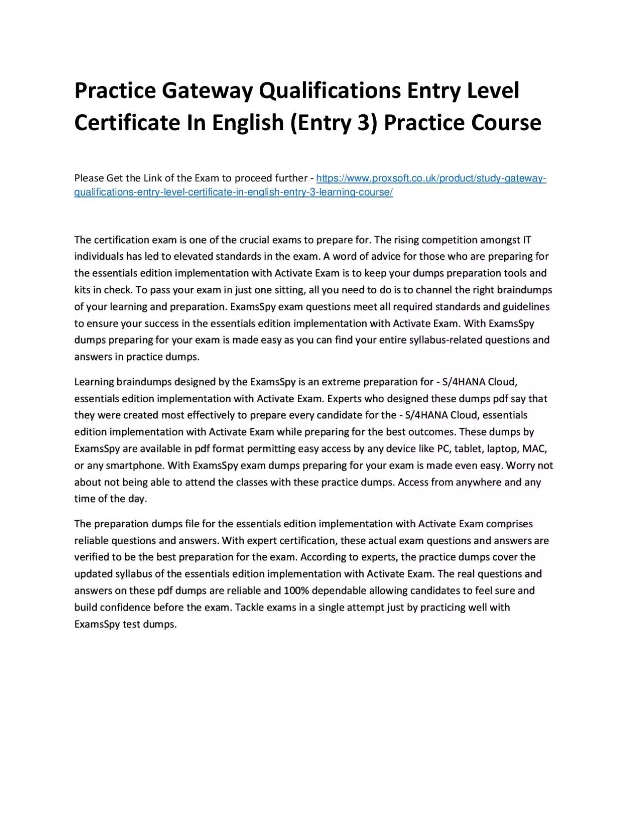 Practice Gateway Qualifications Entry Level Certificate In English (Entry 3) Practice