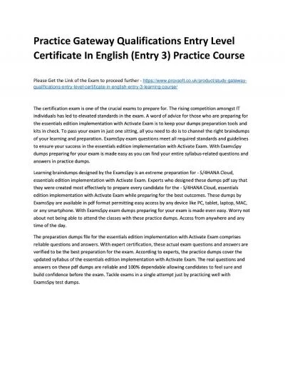 Practice Gateway Qualifications Entry Level Certificate In English (Entry 3) Practice