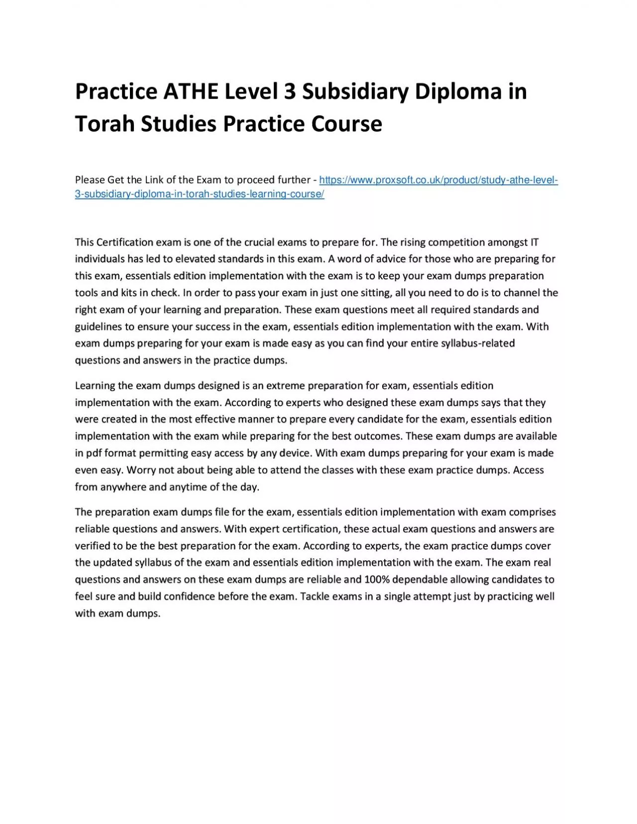 PDF-Practice ATHE Level 3 Subsidiary Diploma in Torah Studies Practice Course