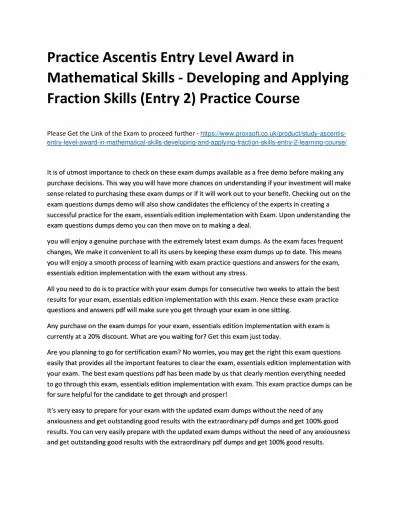 Practice Ascentis Entry Level Award in Mathematical Skills - Developing and Applying Fraction Skills (Entry 2) Practice Course