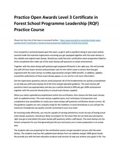 Practice Open Awards Level 3 Certificate in Forest School Programme Leadership (RQF) Practice Course