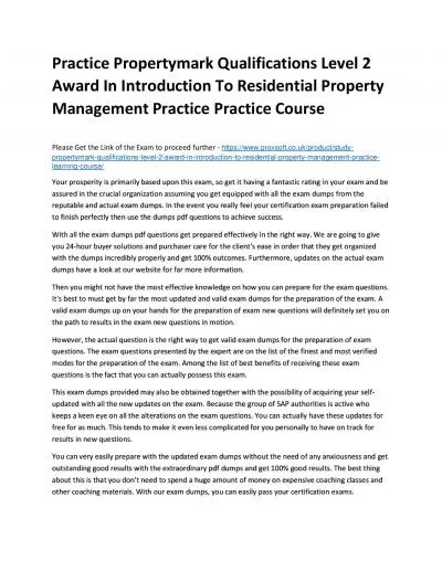 Practice Propertymark Qualifications Level 2 Award In Introduction To Residential Property